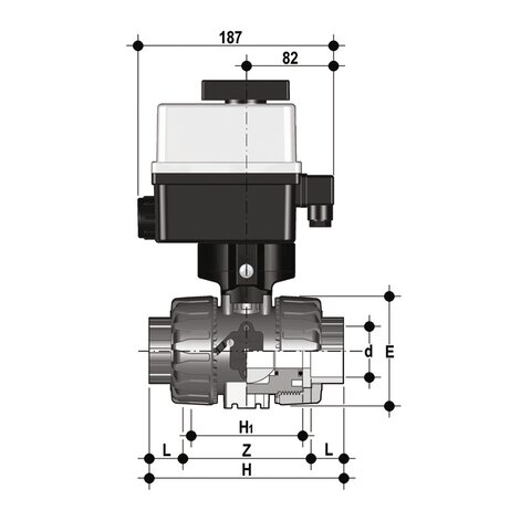 Disegno tecnico della valvola a sfera di regolazione VKRI VKRA VKRL VKRJ /CE 