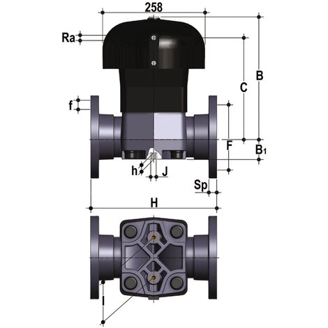 VMOAC/CP DA - pneumatically actuated diaphragm valve DN 80:100