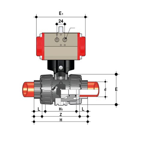 VKDOM/CP NO - pneumatically actuated DUAL BLOCK® 2-way ball valve