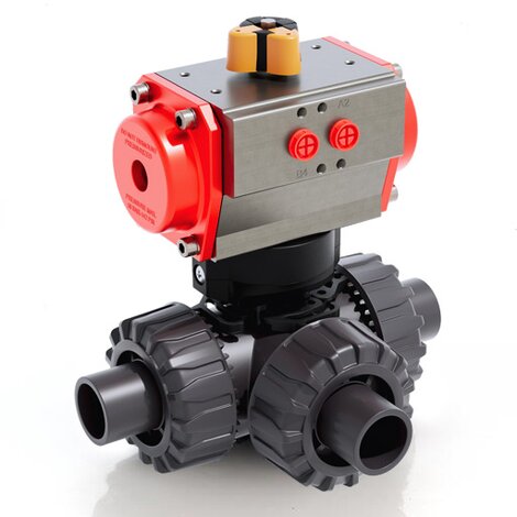 LKDDV/CP SA - pneumatically actuated DUAL BLOCK® 3-way ball valve