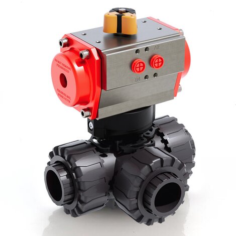 LKDIV/CP SA - pneumatically actuated DUAL BLOCK® 3-way ball valve