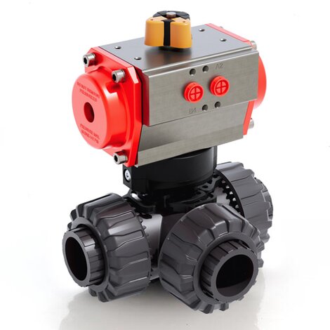 LKDLV/CP DA - pneumatically actuated DUAL BLOCK® 3-way ball valve