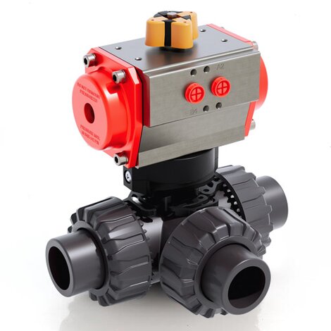 TKDAV/CP DA - pneumatically actuated DUAL BLOCK® 3-way ball valve